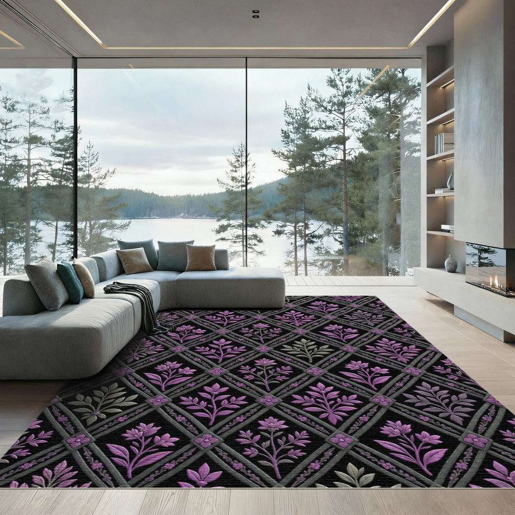 Violet Floral Trellis Diamond Lattice Rug