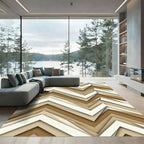 Modern Beige Chevron Layered Abstract Rug