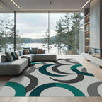 Modern Teal and Charcoal Crescent Arcs Rug