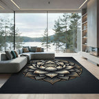Gold and Charcoal Zen Lotus Mandala Rug