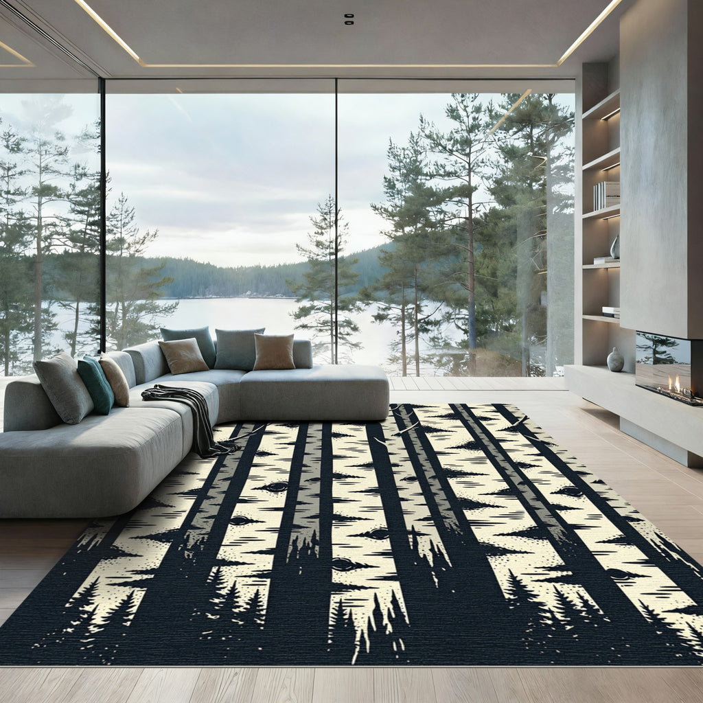 Eerie Monochrome Birch Forest Eyes Rug