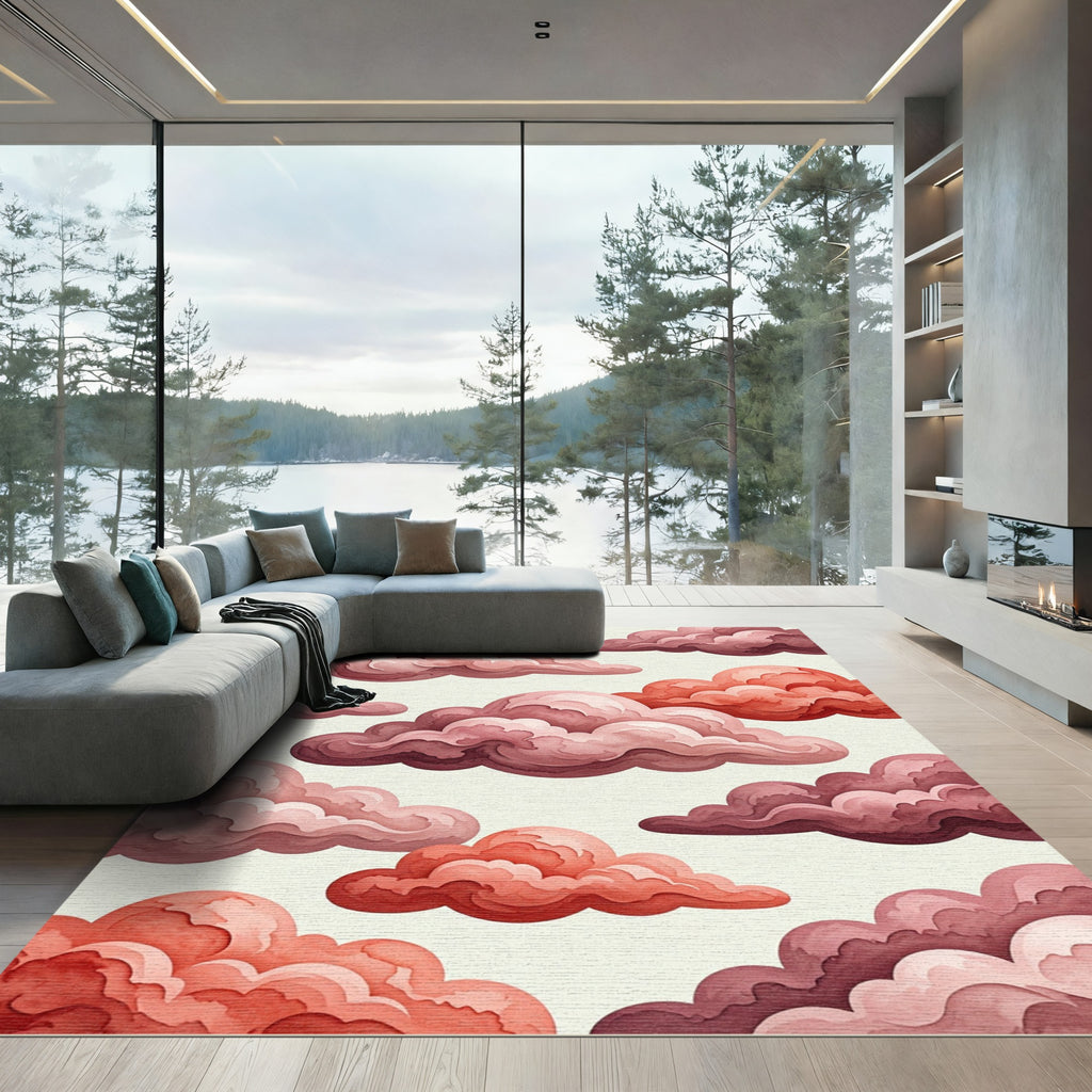 Pink and Red Cloudscape Painting Rug