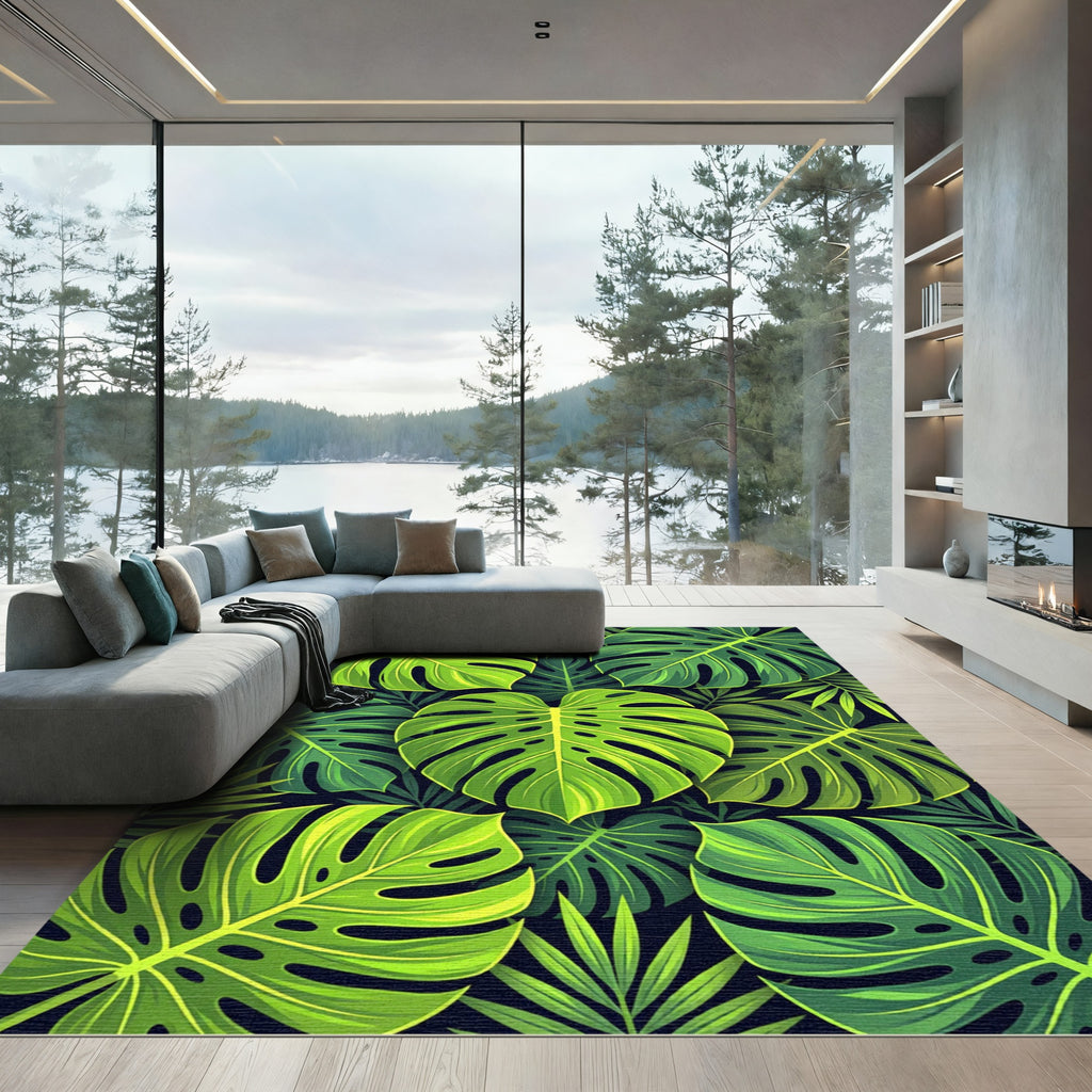 Lush Green Tropical Foliage Monstera Rug