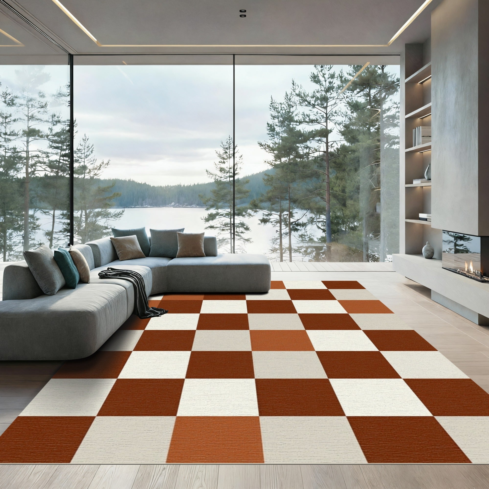 Earthy Tones Checkerboard Square Rug