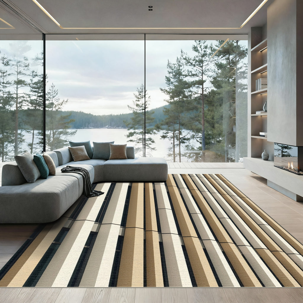 Modern Beige Vertical Plank Rug