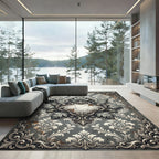 Ornate Weathered Gray Damask Scroll Rug