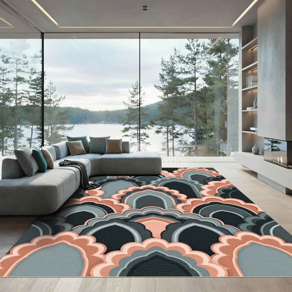 Archival Coral Gray Archway Pattern Rug