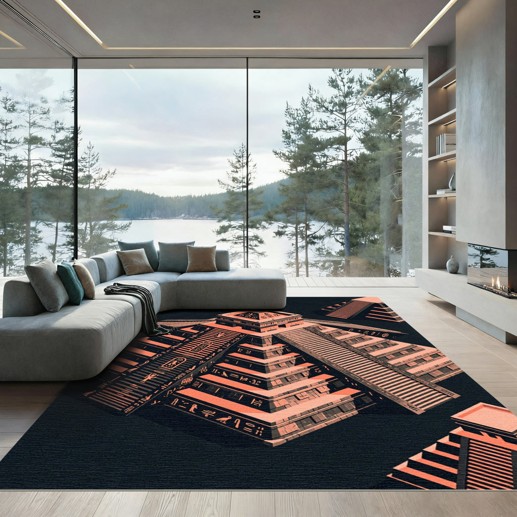 Isometric Golden Aztec Pyramid Geometric Rug