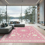Pink Floral Arabesque Border Rug