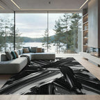 Bold Black White Abstract Brushstroke Rug