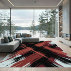 Crimson Burgundy Black Brushstroke Cross Rug