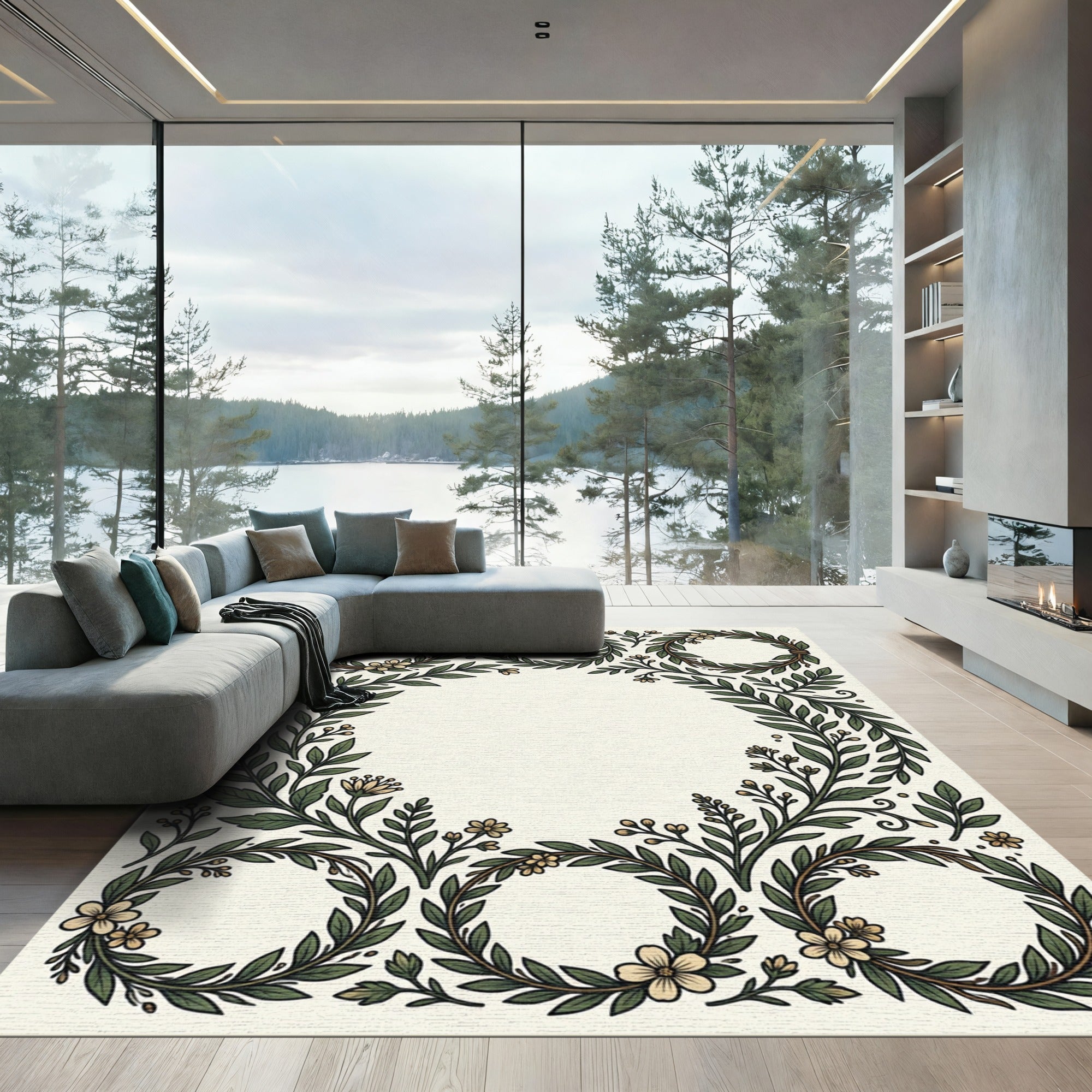 Green Laurel Wreath Floral Arrangement Rug