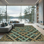 Ornate Sage Green Geometric Lattice Rug
