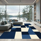 Deep Blue Geometric Block Composition Rug