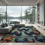 Rustic Farmhouse Rooster Chicken Art Rug