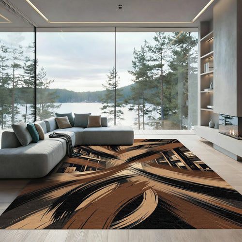 Abstract Bronze Swirl Industrial Area Rug