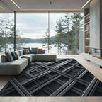 Geometric Charcoal Industrial Crosshatch Grid Rug