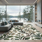 Elegant Cream White Botanical Cherry Blossom Rug