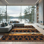 Earthy Orange African Landscape Geometric Tribal Rug