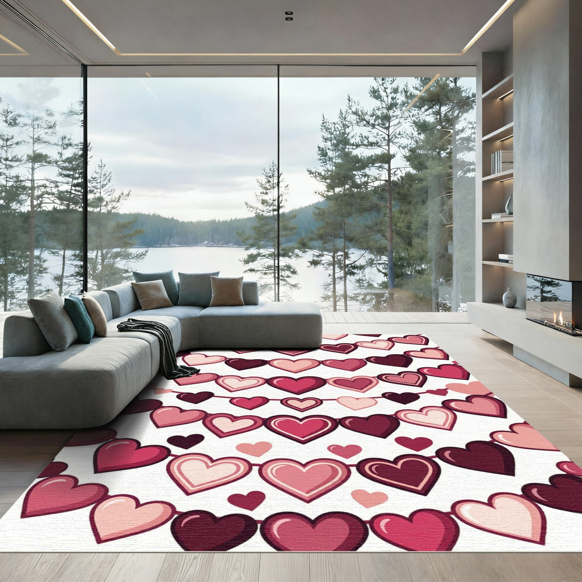 Whimsical Heart Garland Pink Rug