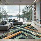 Geometric Sage and Ochre Botanical Art Rug