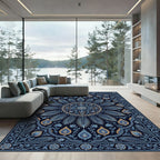 Lush Blue Floral Medallion Symmetry Rug