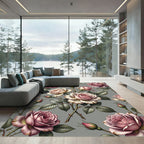 Dusty Rose Garden Floral Bloom Rug