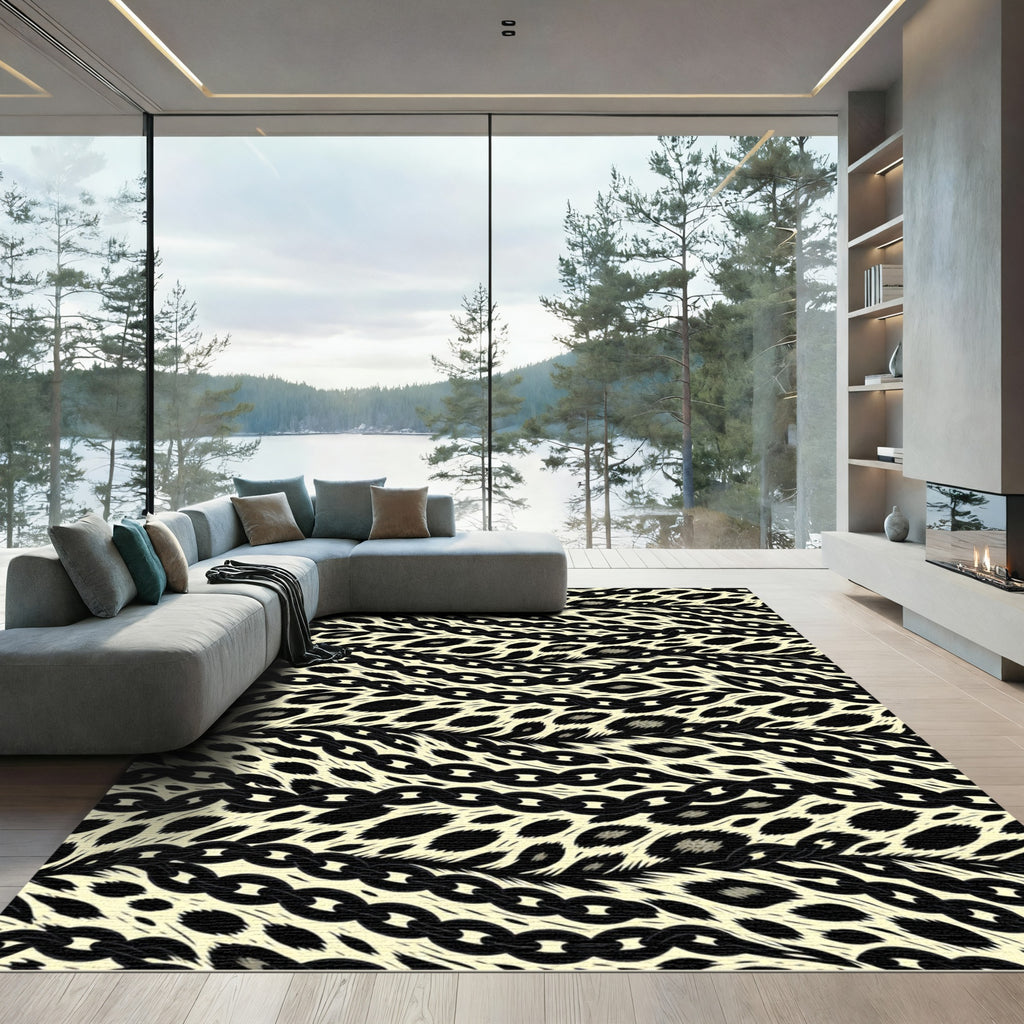 Black Chain Leopard Spots Rug