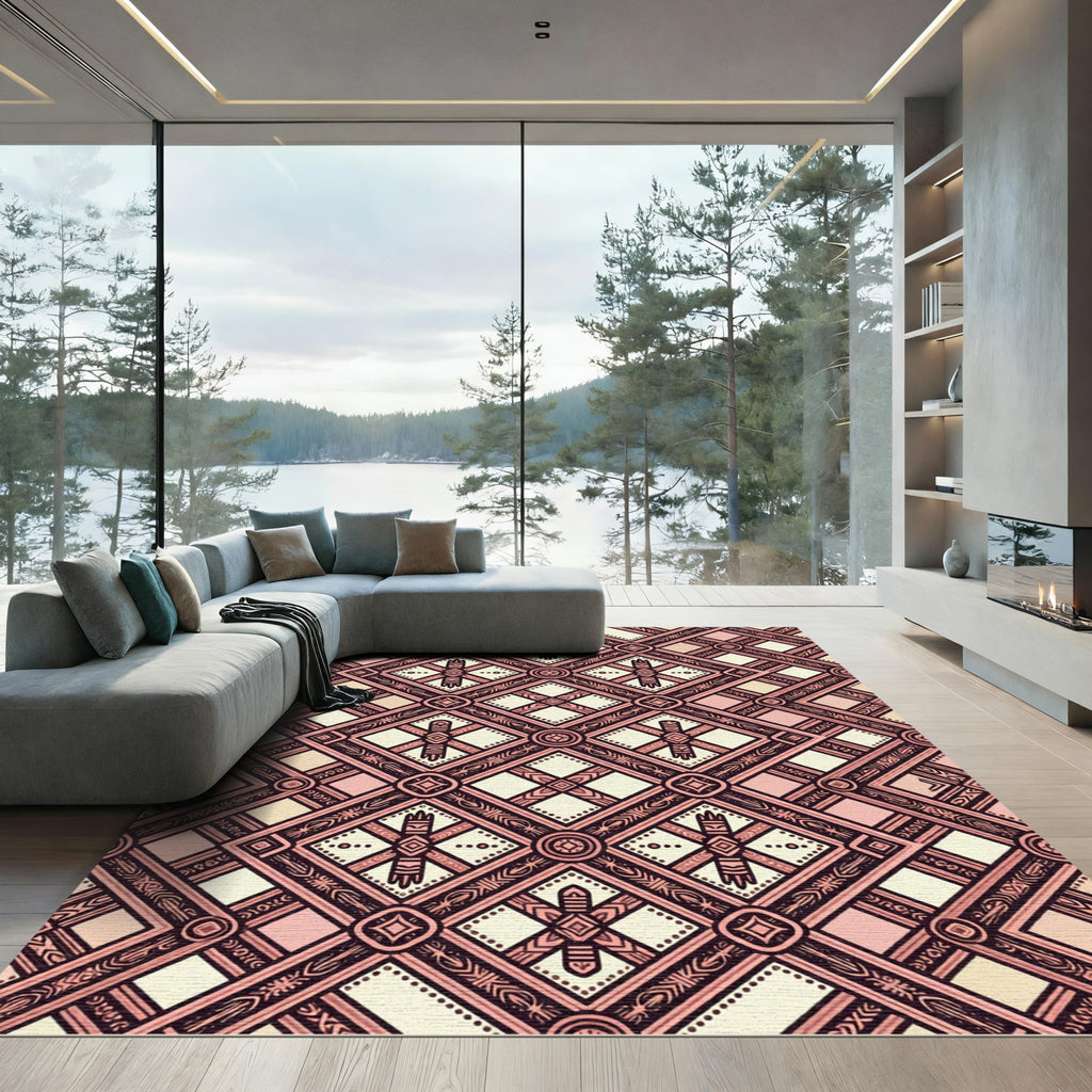 Blush Pink Geometric Diamond Lattice Rug