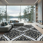 Elegant Dark Floral Quatrefoil Gray Rug