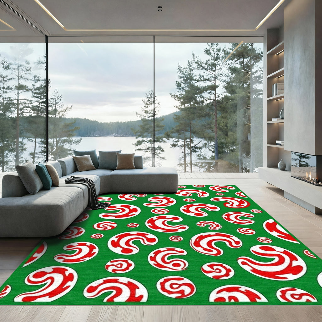 Red White Swirls Festive Background Rug