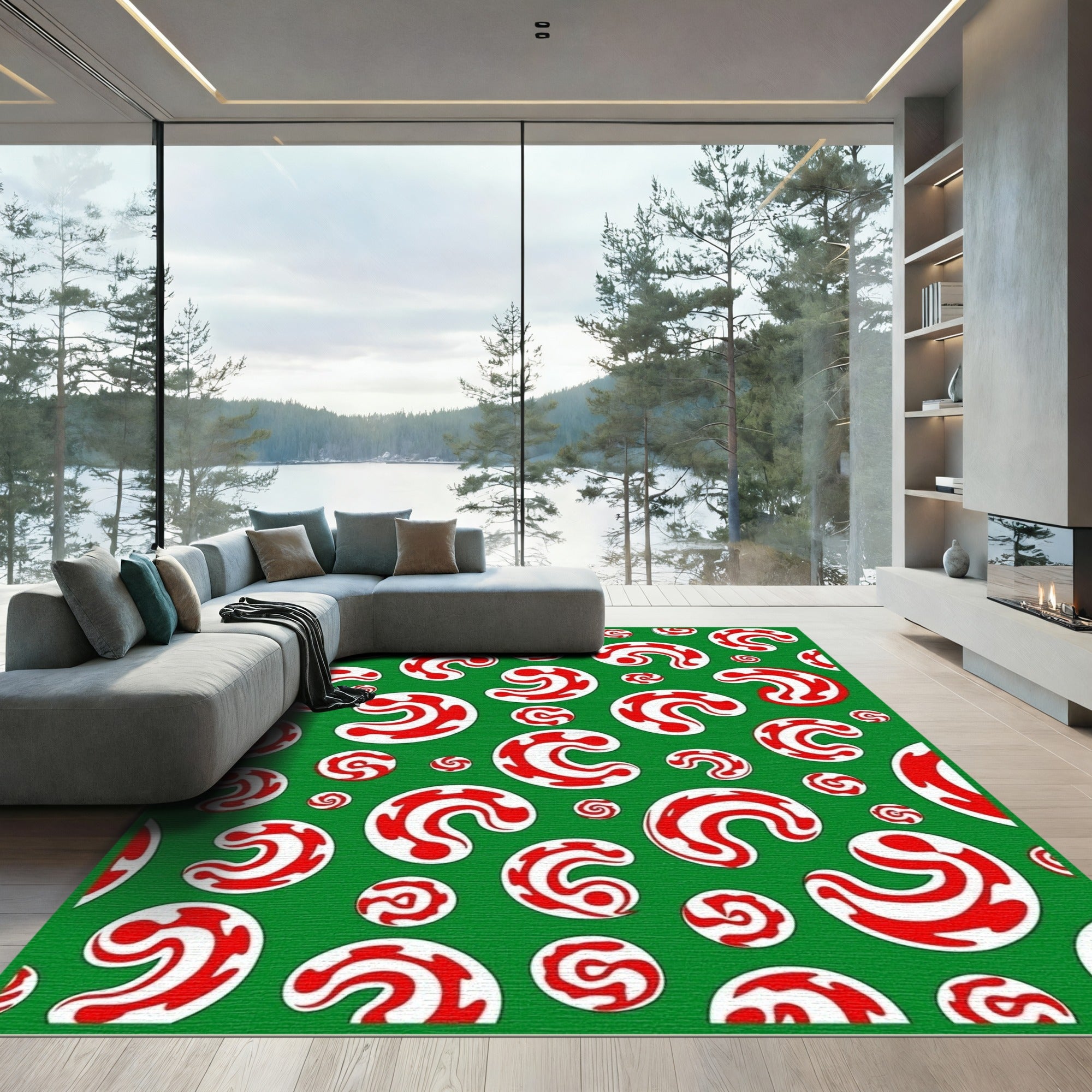 Red White Swirls Festive Background Rug