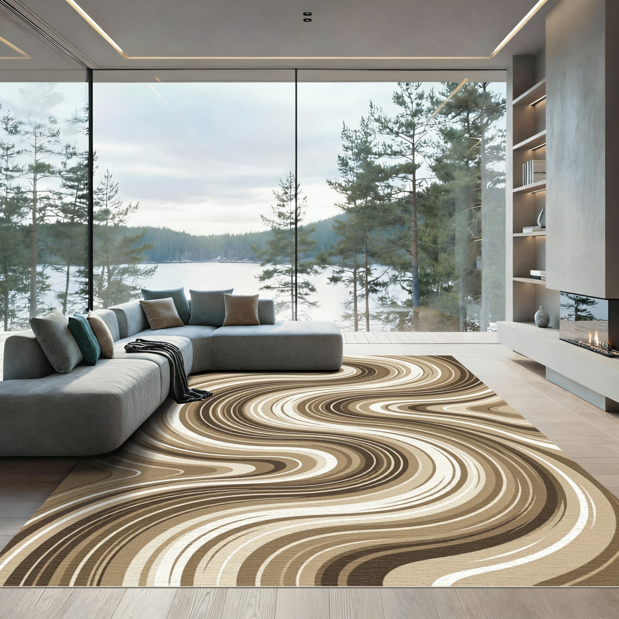 Earthy Tone Swirl Abstract Rug