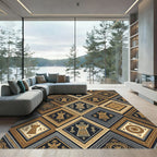 Golden Black Tribal Diamond Geometric Rug