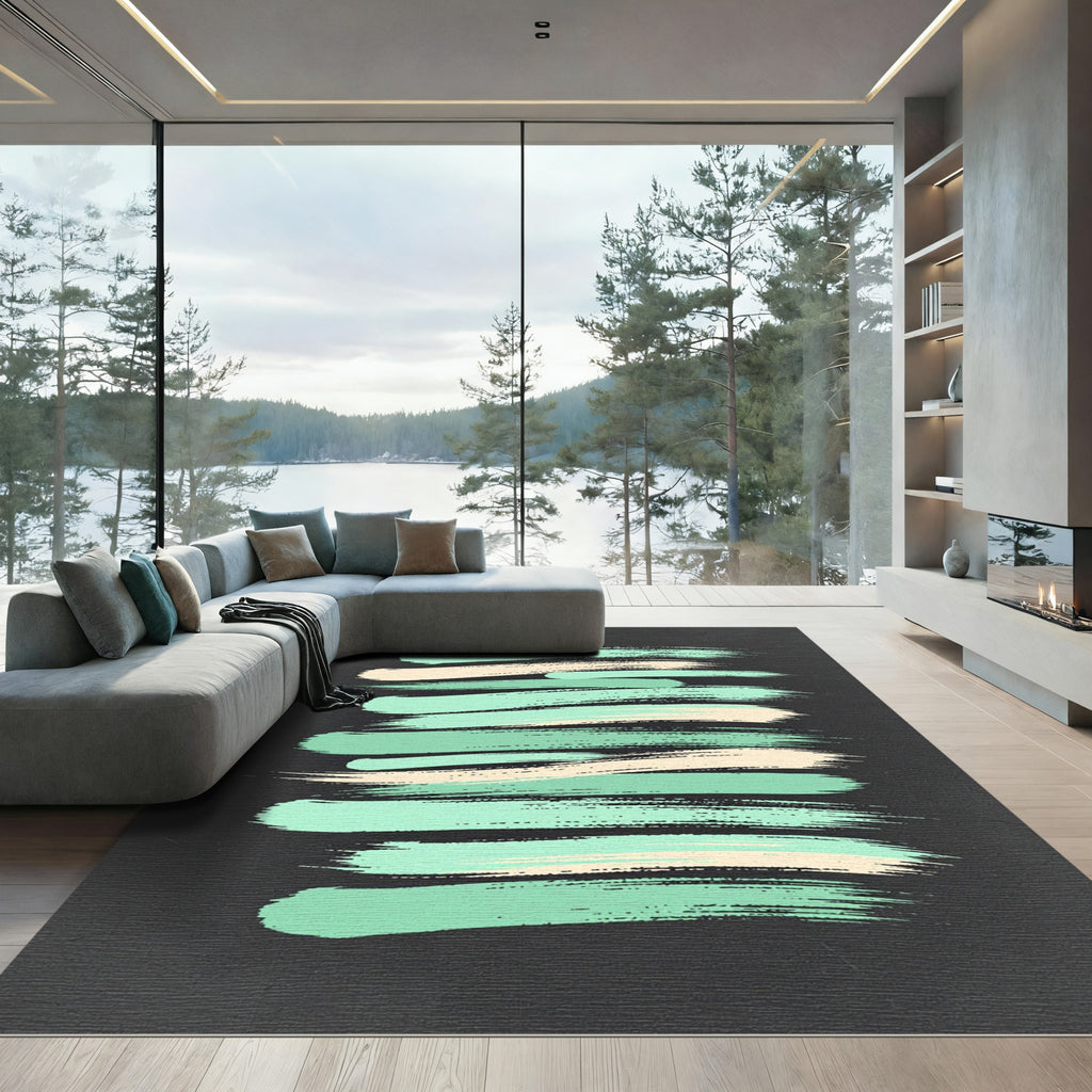 Mint Peach Horizontal Brush Strokes Rug