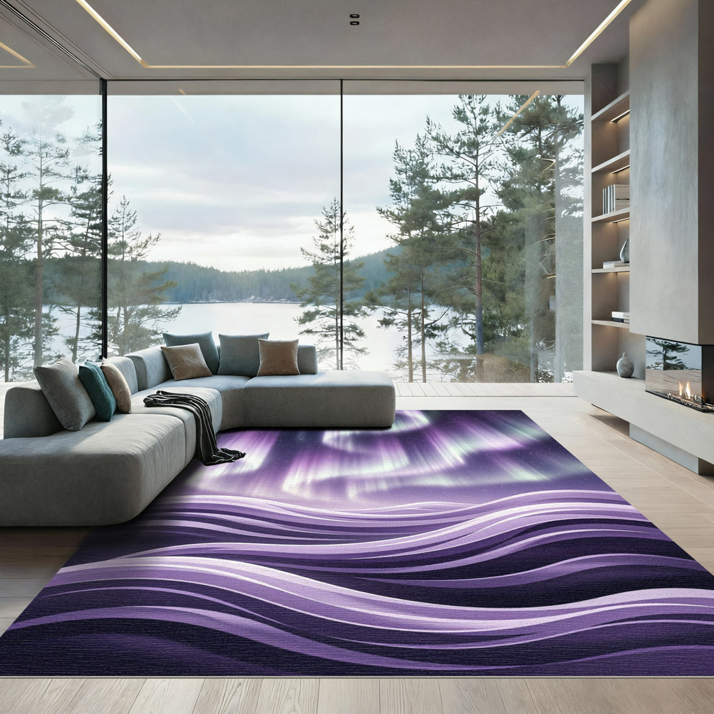 Ethereal Purple Aurora Wave Rug