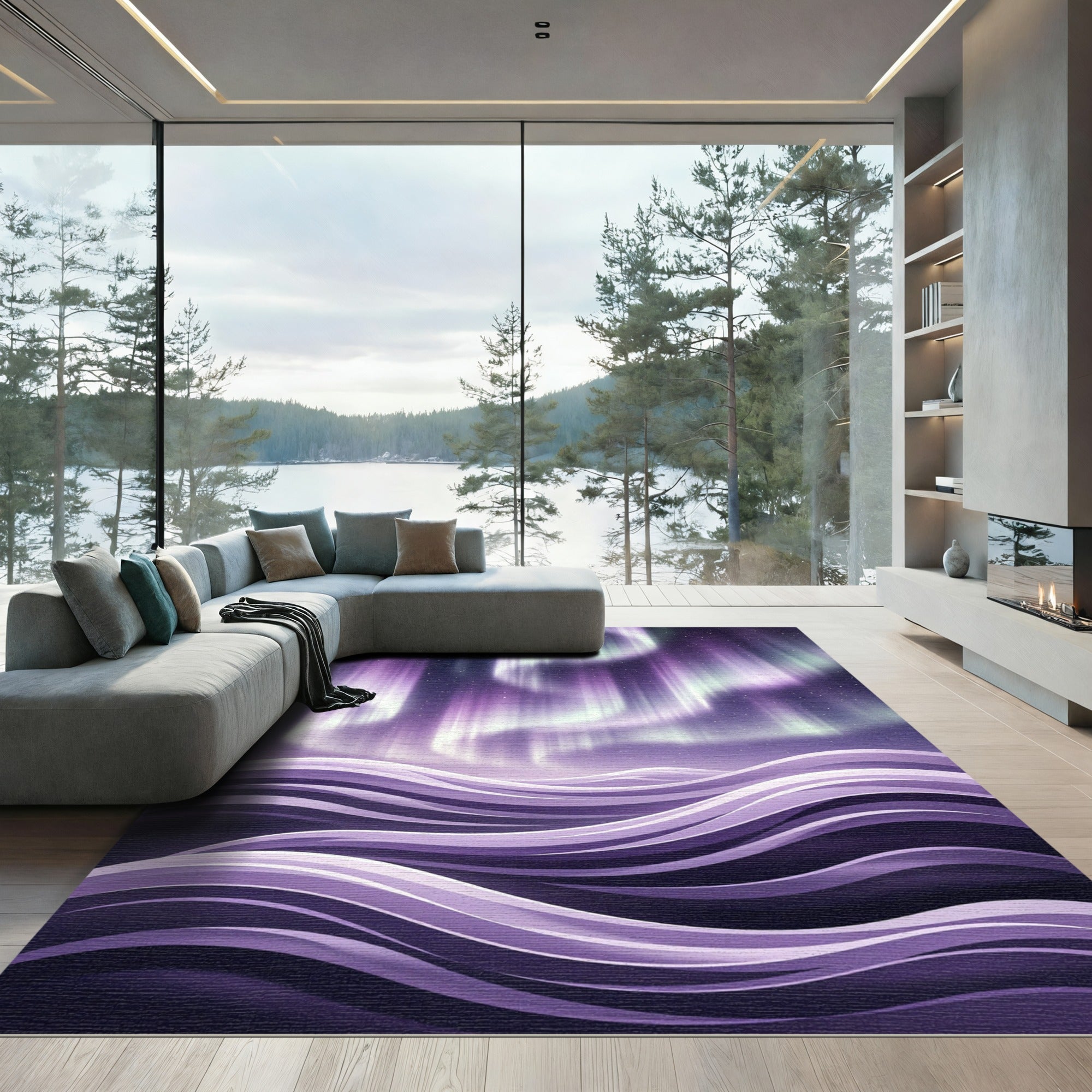 Ethereal Purple Aurora Wave Rug