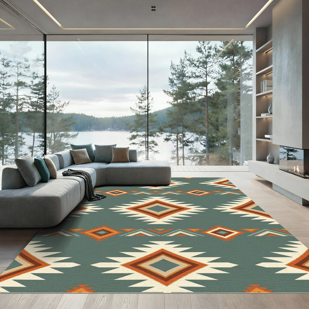 Teal Diamond Geo Geometric Stripes Rug