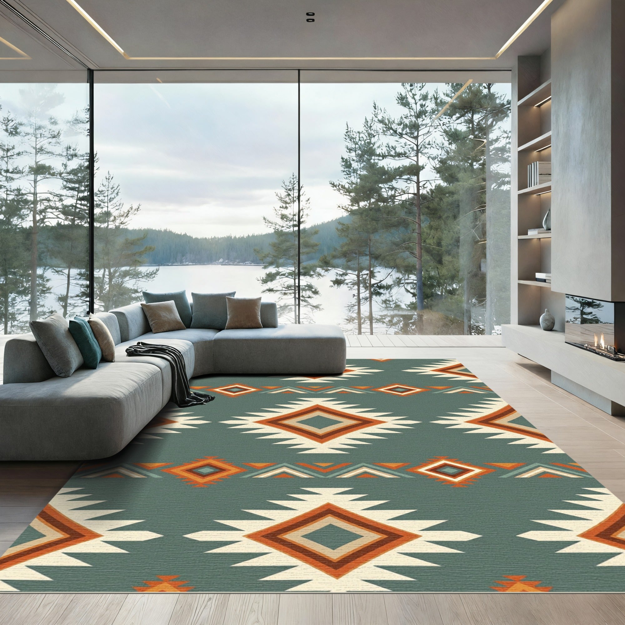 Teal Diamond Geo Geometric Stripes Rug