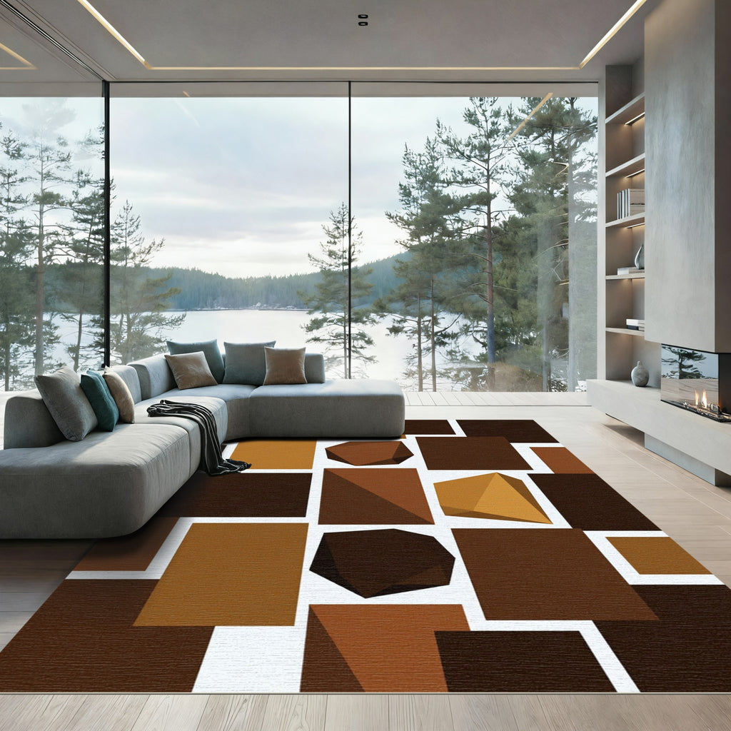 Earthy Tones Geometric Faceted Form Rug