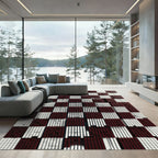 Modern Deep Red White Grid Cube Rug