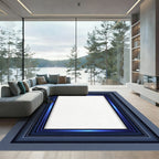 Layered Blue Metallic Geometric Frame Rug