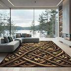 Brown Intertwined Wood Leaf Pattern Rug