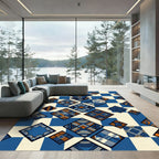 Geometric Indigo Azure Diamond Mosaic Rug