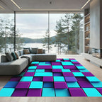 Vibrant Neon Grid Geometric Abstract Rug