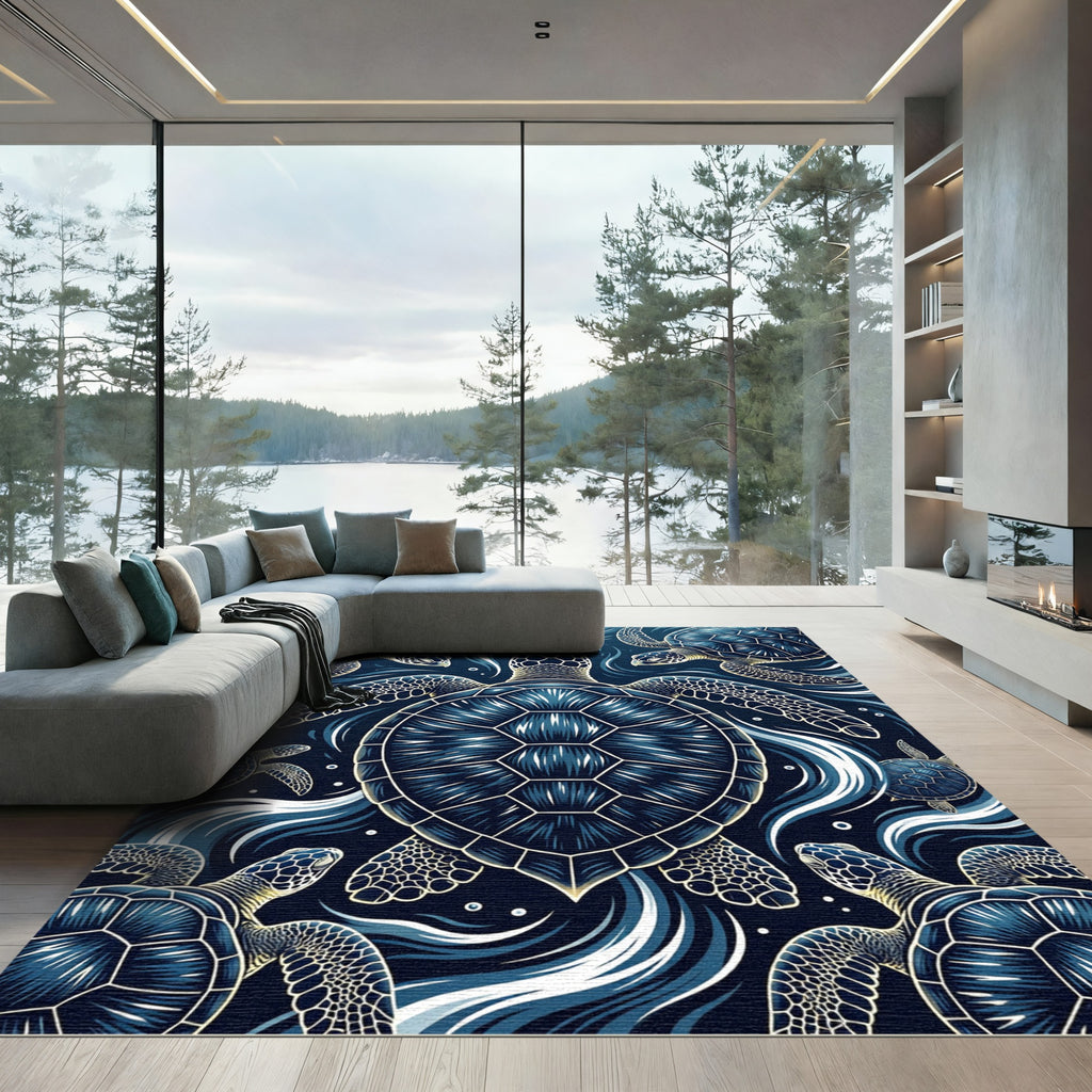 Deep Ocean Sea Turtle Swirl Rug