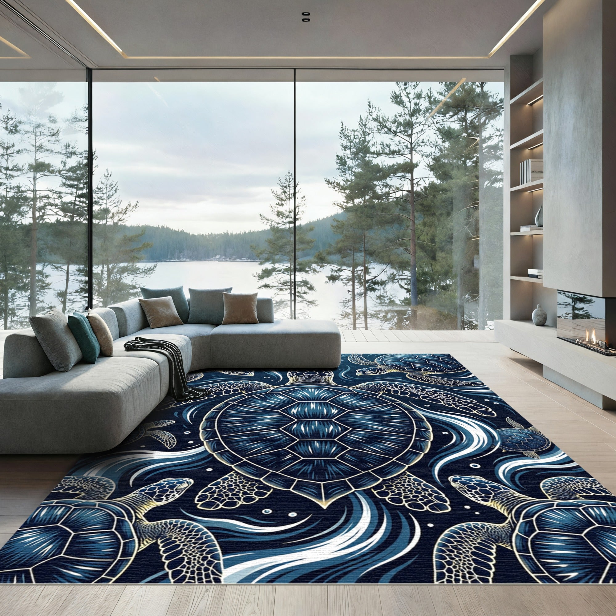 Deep Ocean Sea Turtle Swirl Rug