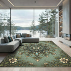 Vintage Teal Floral Medallion Scroll Rug