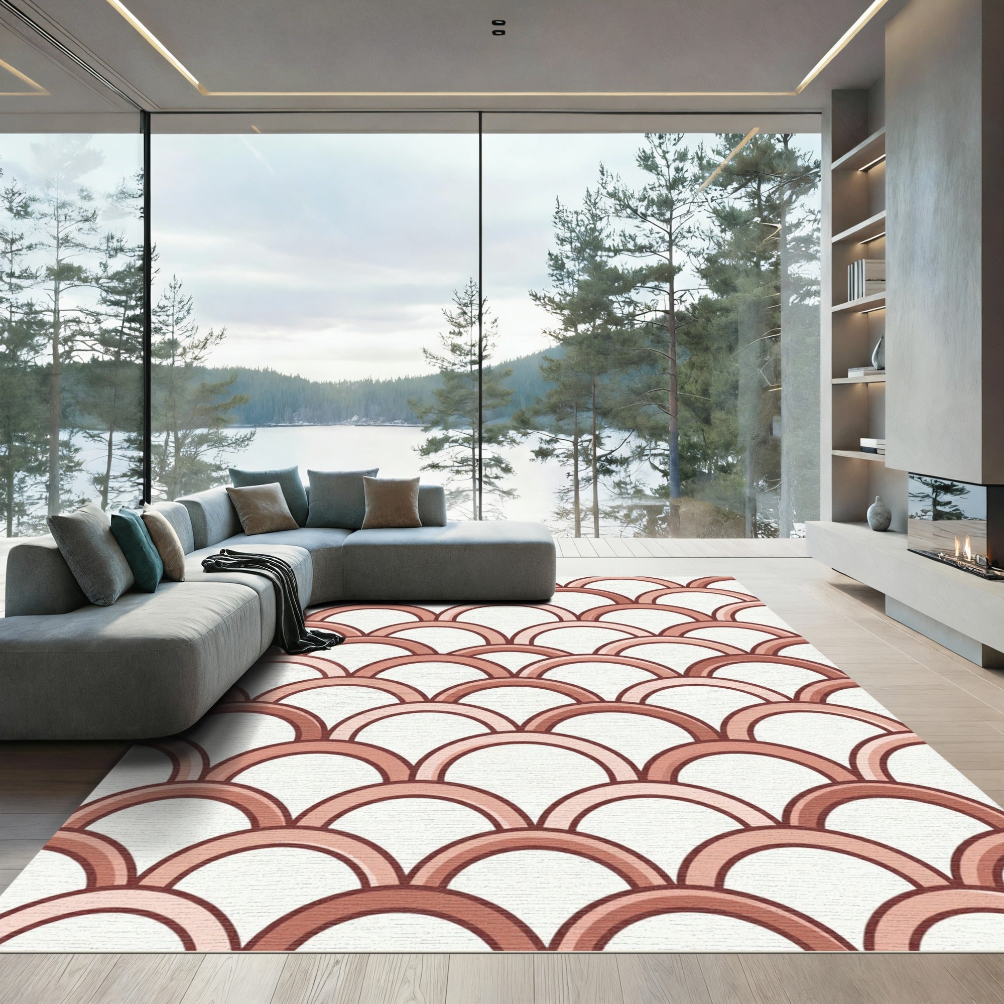 Terracotta Arched Scallop Geometric Rug