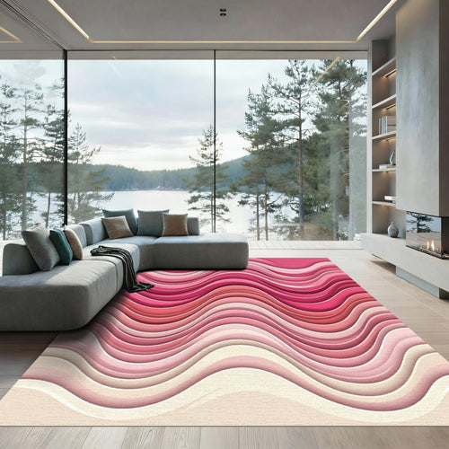 Abstract Wavy Pink Gradient Curves Rug